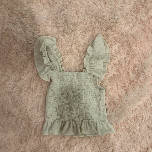 Cream Smocked Ruffle Crop Top - Picture 2 of 2